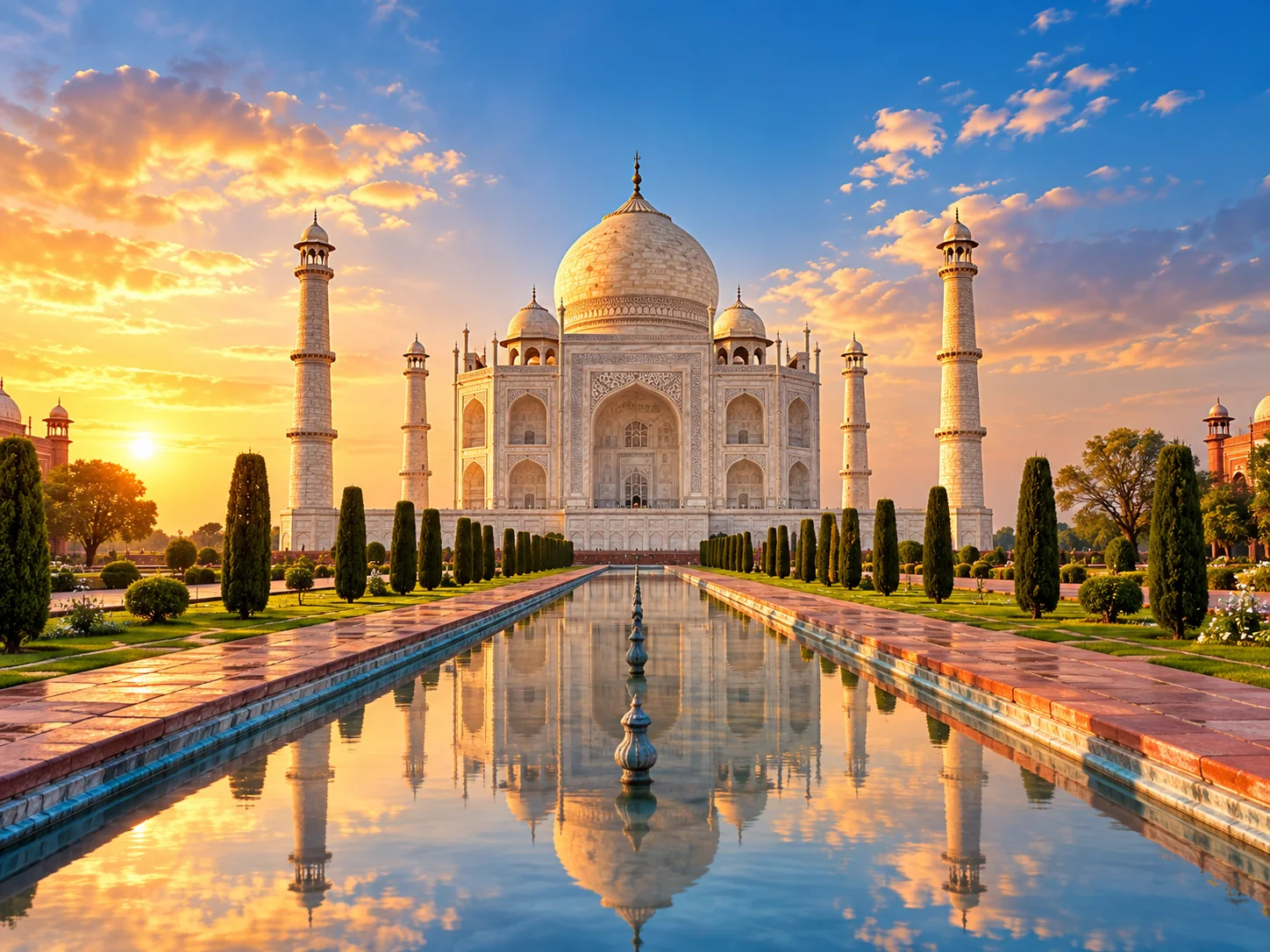 Taj Mahal in India at sunrise